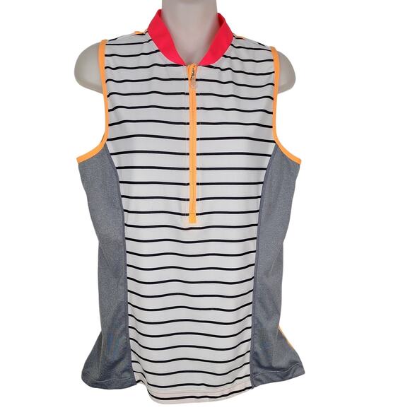 Mondetta Cycling Shirt Women Large Bike Striped Half Zip Bottle Pockets Athletic - Picture 1 of 15